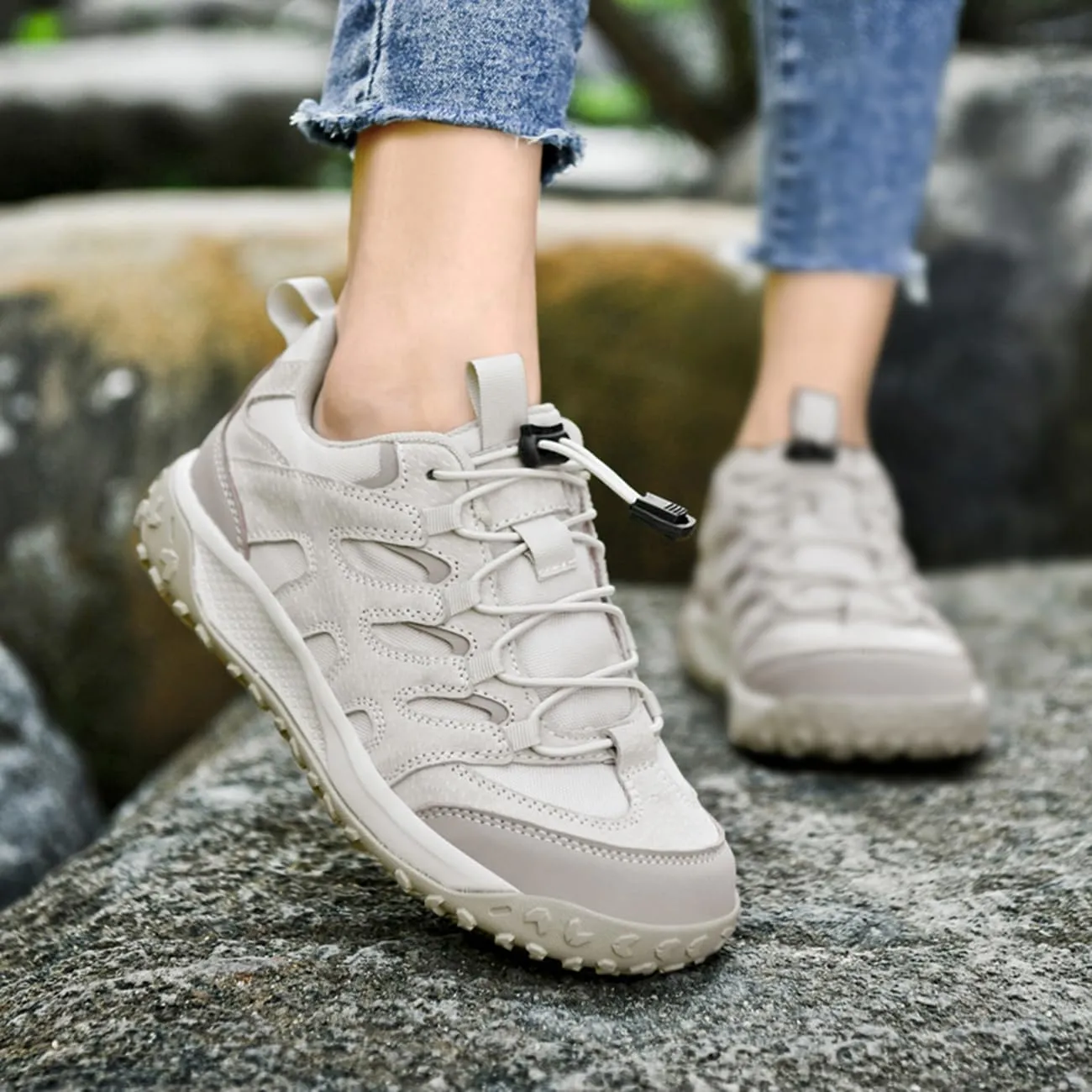 Mens Hiking Shoes Breathable Lightweight Leather Hiking Boots Fashion Lace up Shoes