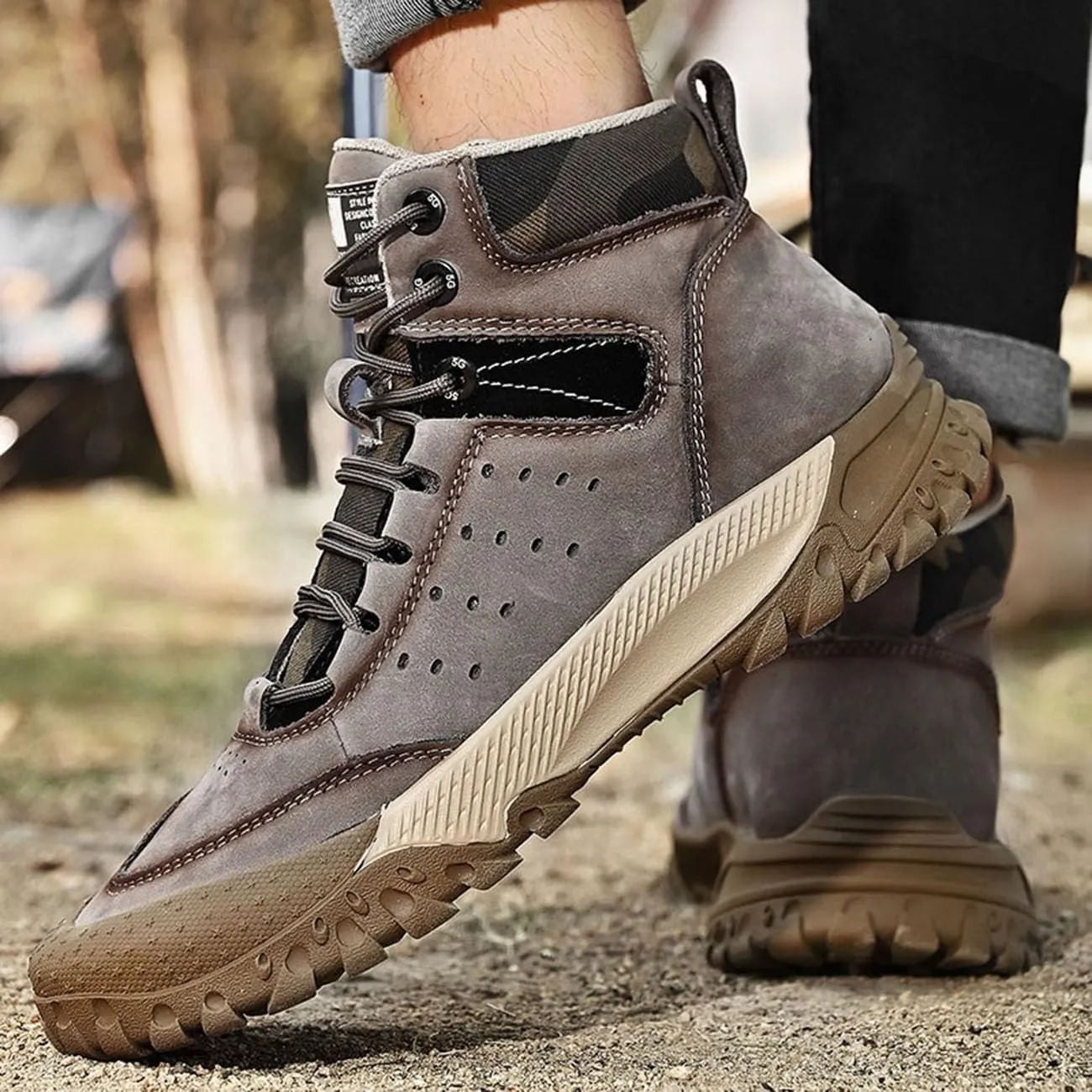 Mens Hiking Shoes Breathable Lightweight Leather Hiking Boots Fashion Training Trekking Shoes