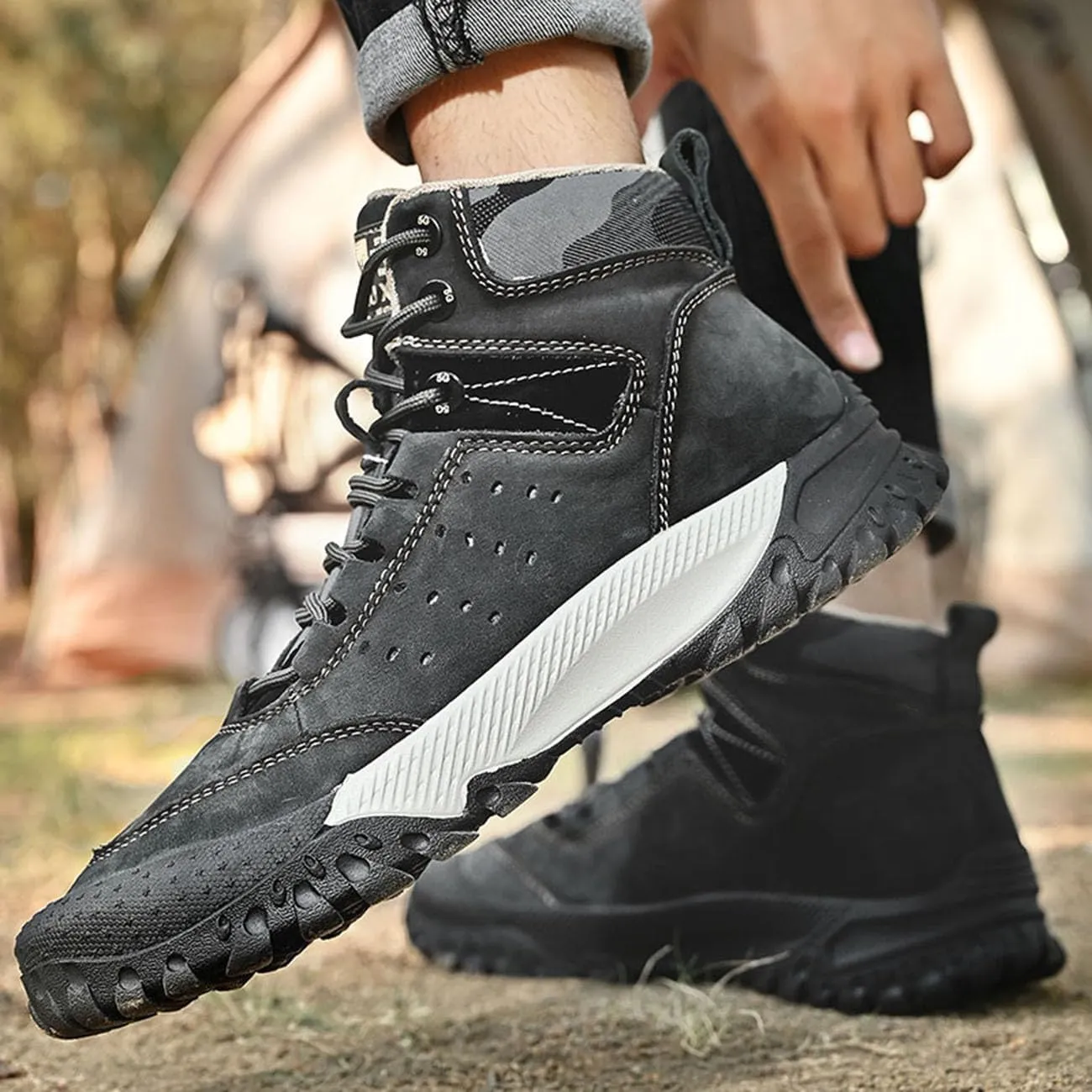 Mens Hiking Shoes Breathable Lightweight Leather Hiking Boots Fashion Training Trekking Shoes