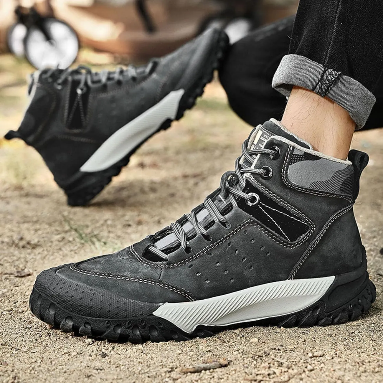Mens Hiking Shoes Breathable Lightweight Leather Hiking Boots Fashion Training Trekking Shoes