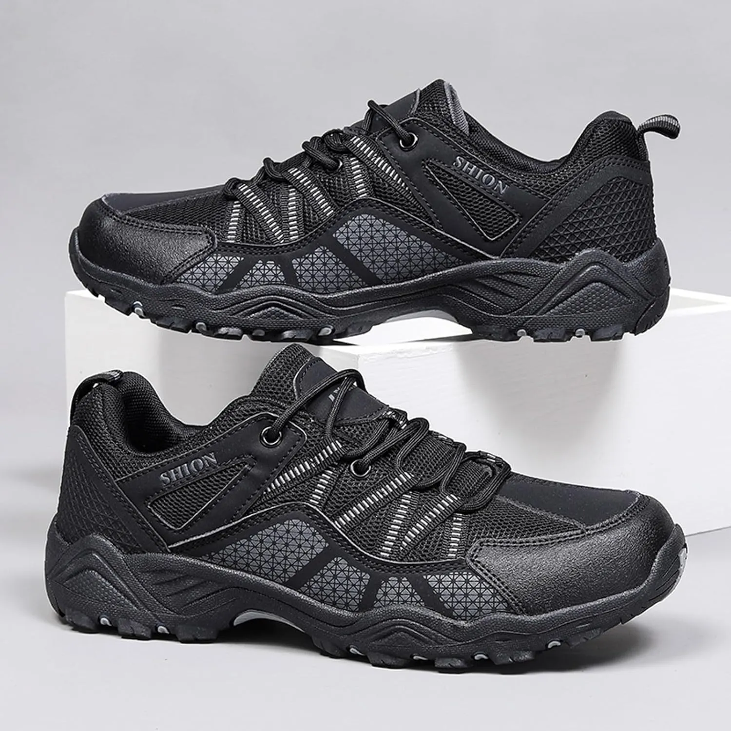 Men's Hiking Shoes Outdoor Low-Top Trekking Sports Shoes Waterproof Lightweight Breathable Walking Shoe Non Slip Working Mountaineering Camping Travel Sneakers for Men