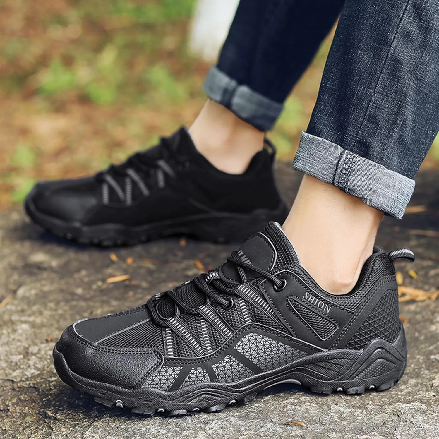 Men's Hiking Shoes Outdoor Low-Top Trekking Sports Shoes Waterproof Lightweight Breathable Walking Shoe Non Slip Working Mountaineering Camping Travel Sneakers for Men