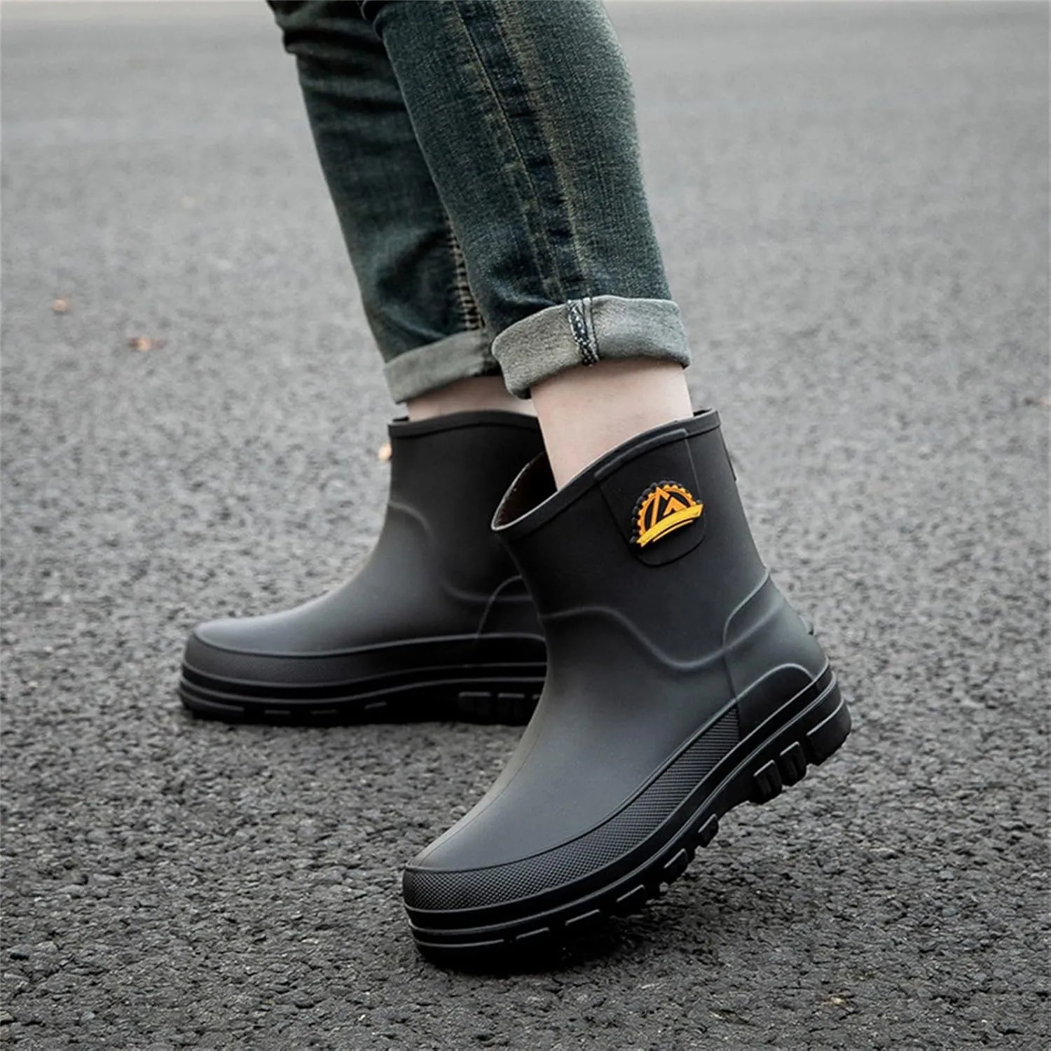 Men's Rain Boots Waterproof Slip-On Short Boots for Men Non-Slip Rubber Sole Perfect for Outdoor Activities