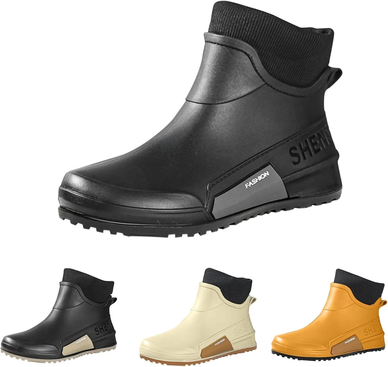 Men's Rain Boots Wide Calf Waterproof Rubber Boots Wide Width Non Slip Work Boots Ankle Short Rain Boots