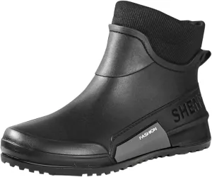 Men's Rain Boots Wide Calf Waterproof Rubber Boots Wide Width Non Slip Work Boots Ankle Short Rain Boots