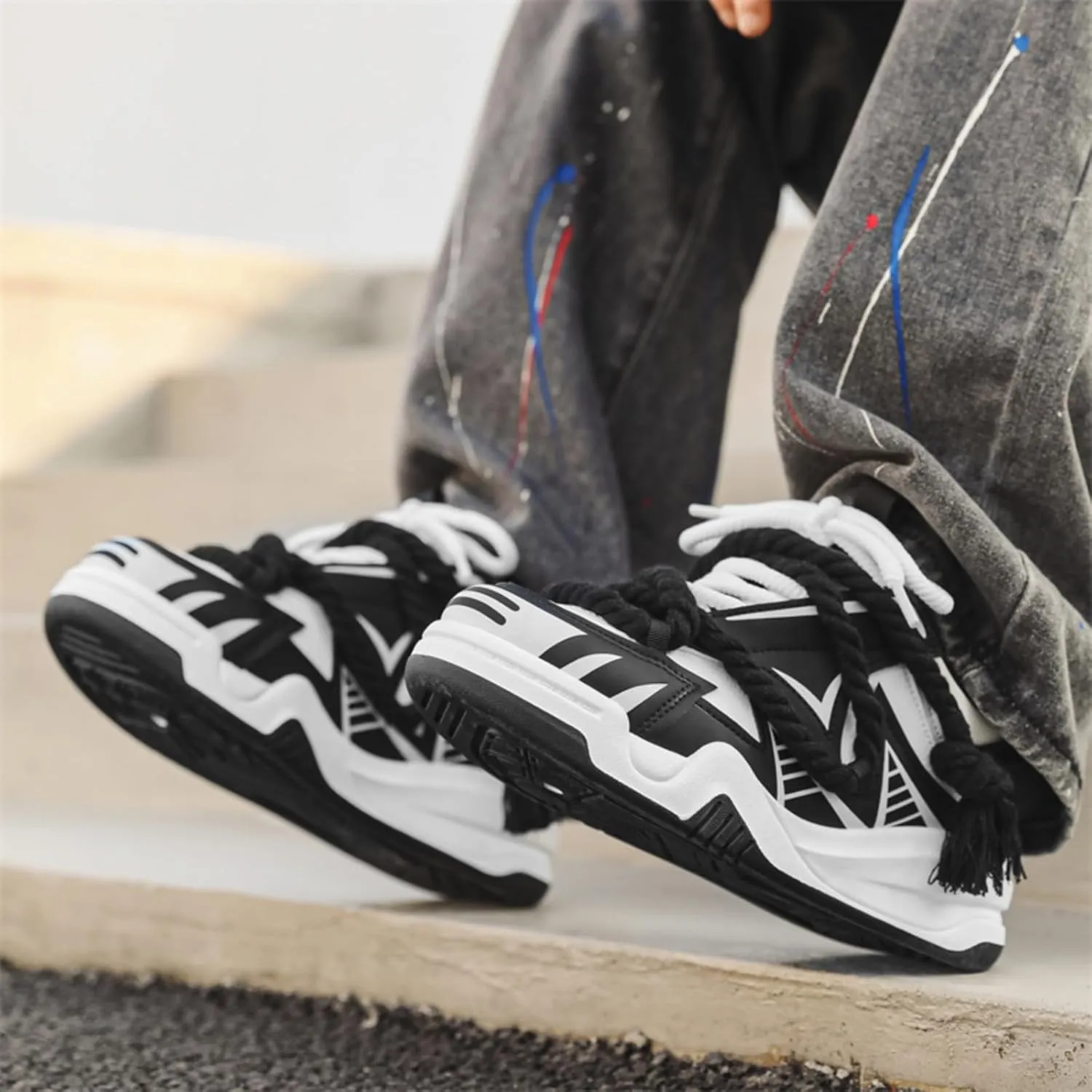 Men's Trendy Stylish Sneakers - All - Season Wear - Resistant Skateboard Shoes, Street Style Footwear for Daily & Sports