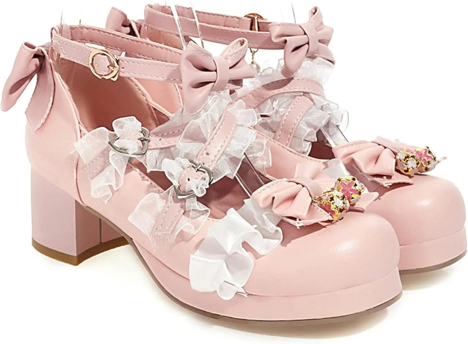 Oxford Shoes Women's Lace up Block with Round Headed Girl Mary Jane Paired with Lace up Role-Playing Dress Shoes