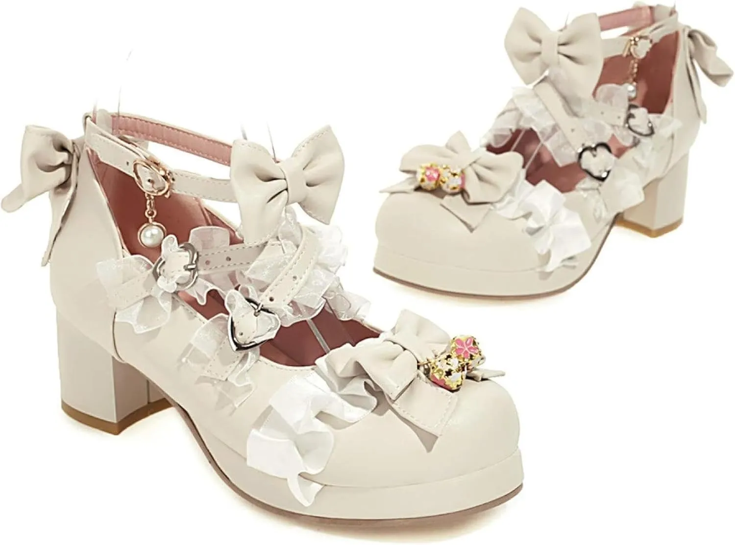 Oxford Shoes Women's Lace up Block with Round Headed Girl Mary Jane Paired with Lace up Role-Playing Dress Shoes