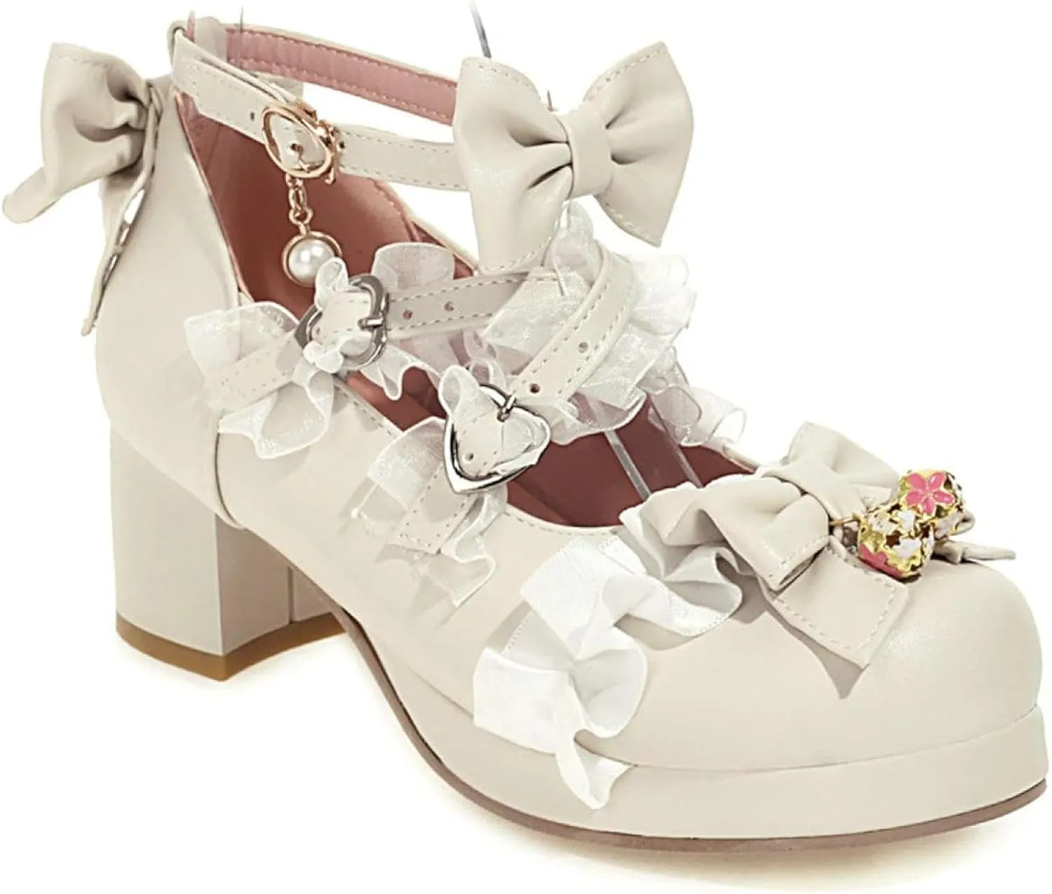 Oxford Shoes Women's Lace up Block with Round Headed Girl Mary Jane Paired with Lace up Role-Playing Dress Shoes