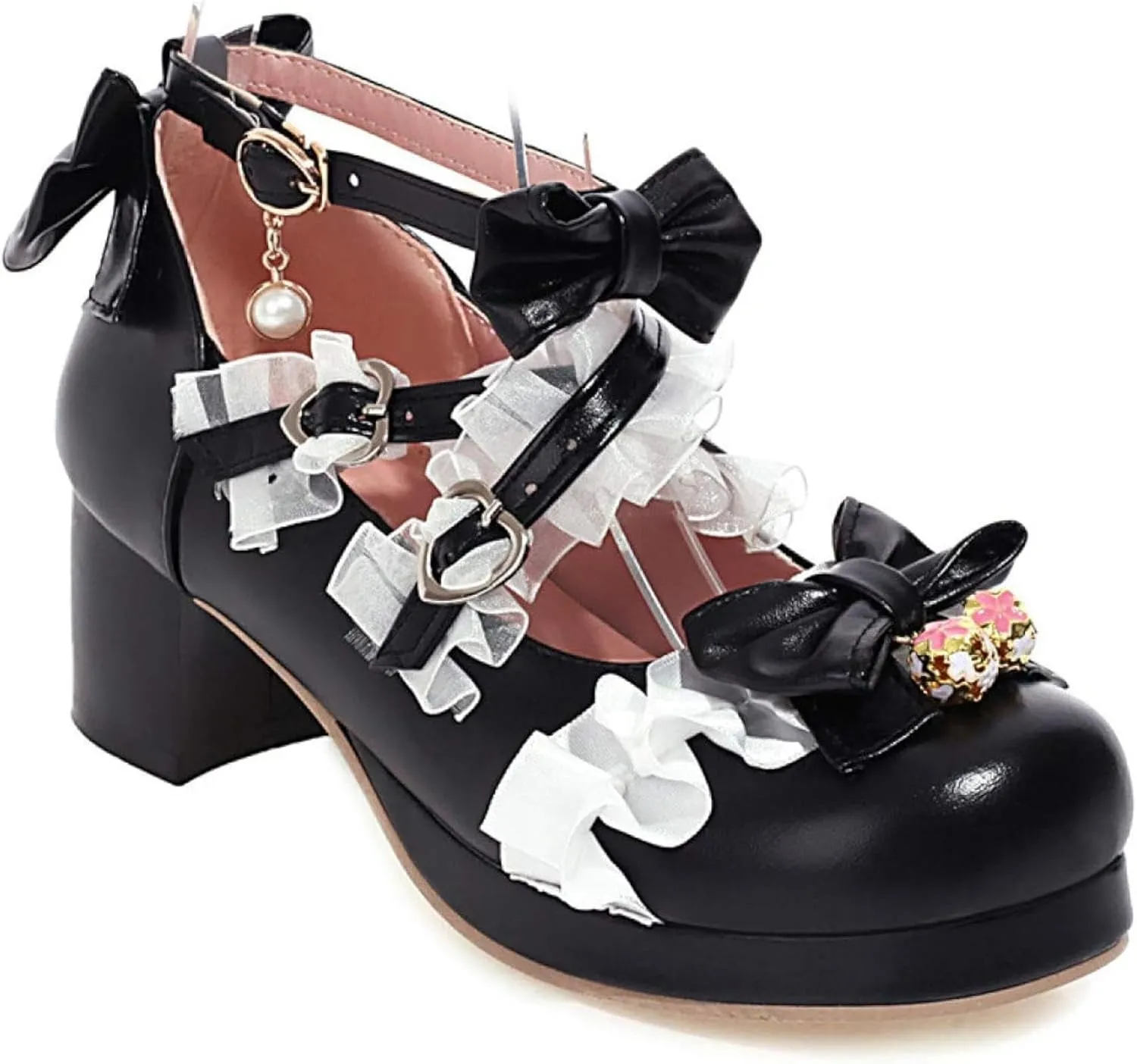 Oxford Shoes Women's Lace up Block with Round Headed Girl Mary Jane Paired with Lace up Role-Playing Dress Shoes