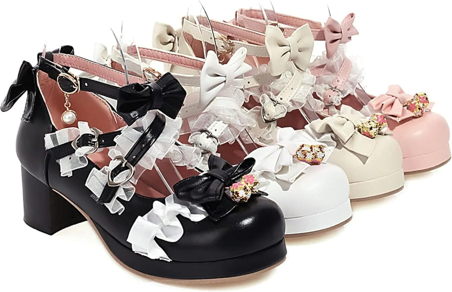 Oxford Shoes Women's Lace up Block with Round Headed Girl Mary Jane Paired with Lace up Role-Playing Dress Shoes