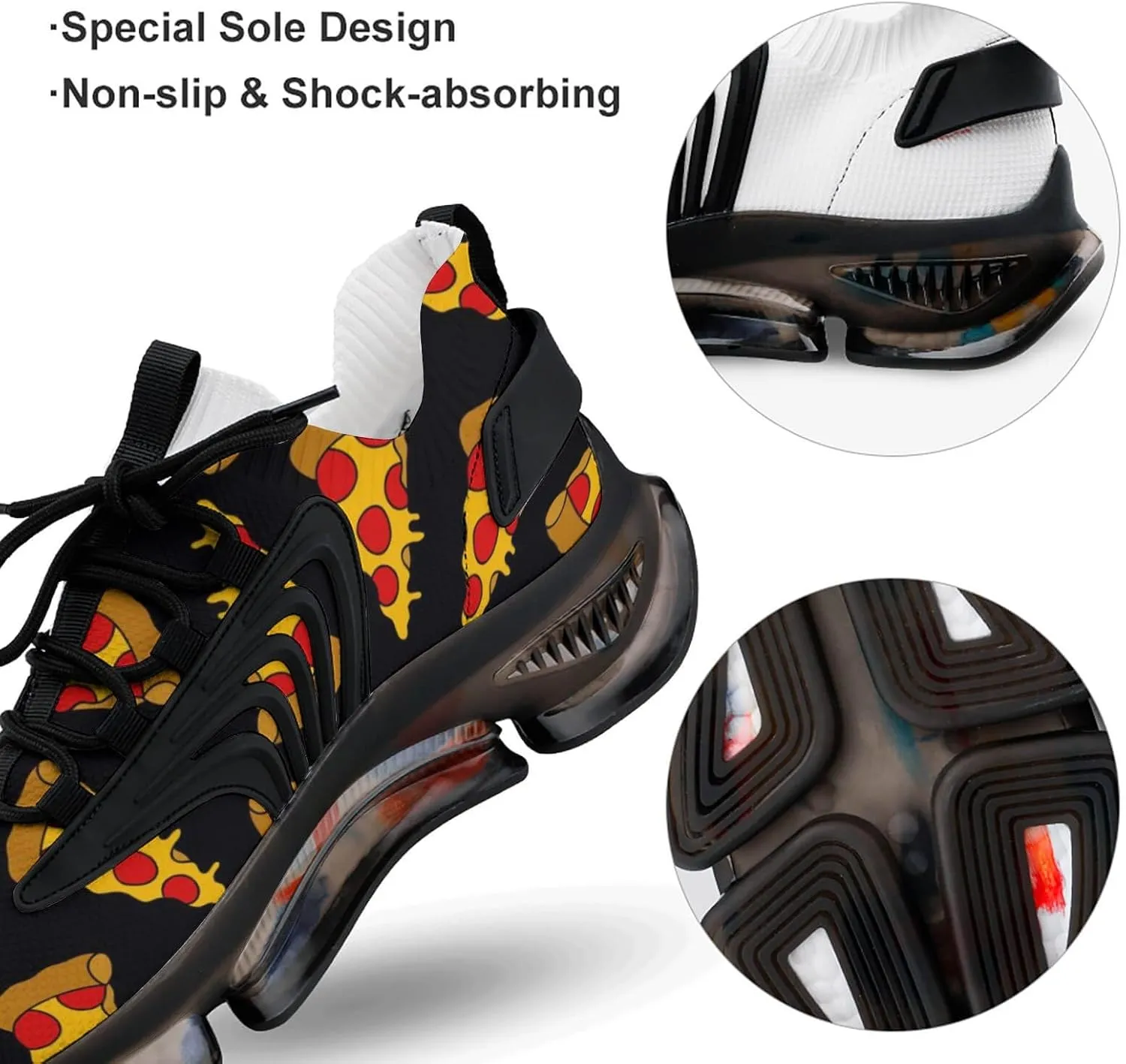Pizza Doodle Pattern Walking Shoes for Men Lightweight Tennis Fashion Elastic Sports Shoes Cushion Basketball Shoes