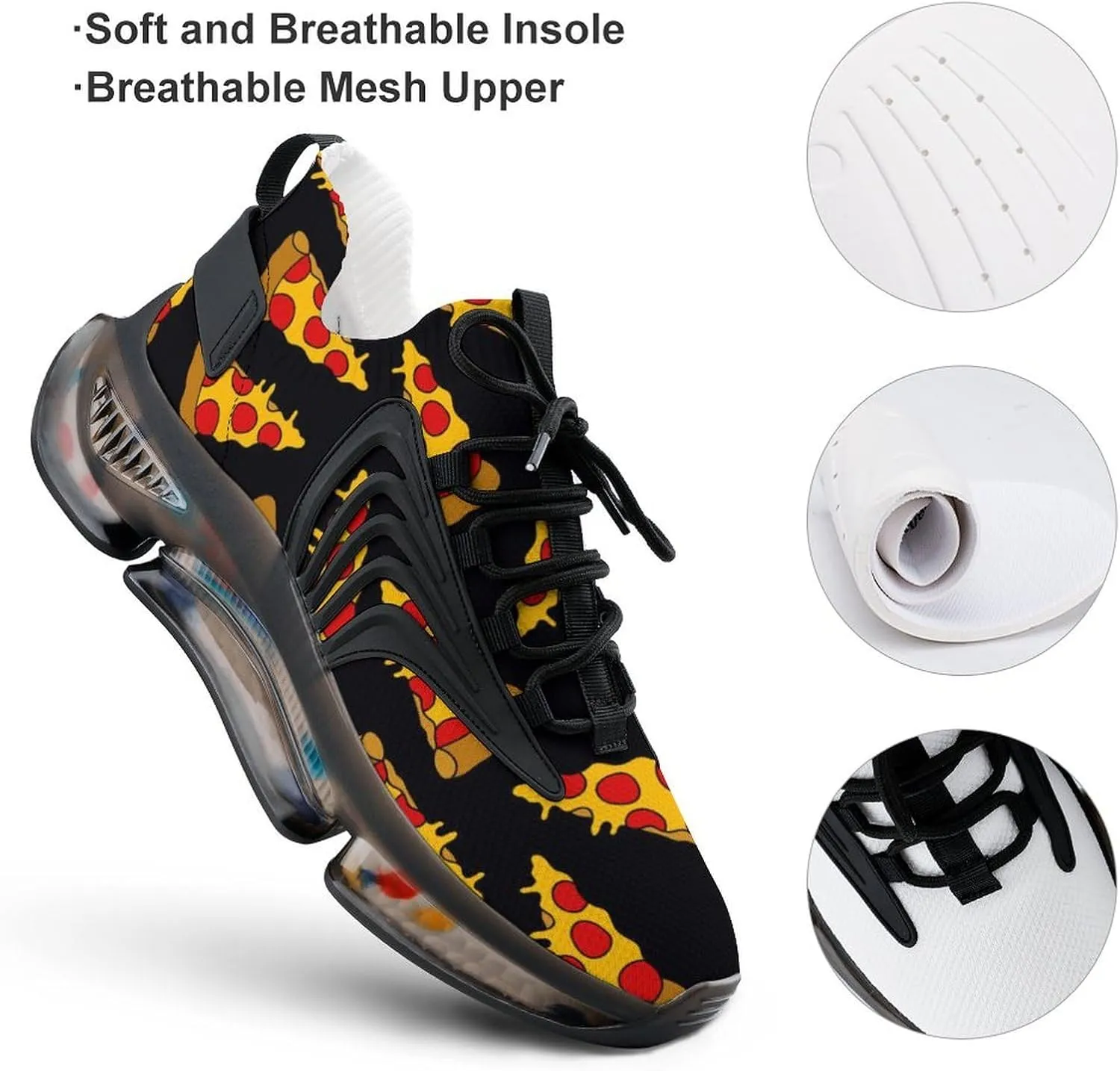 Pizza Doodle Pattern Walking Shoes for Men Lightweight Tennis Fashion Elastic Sports Shoes Cushion Basketball Shoes