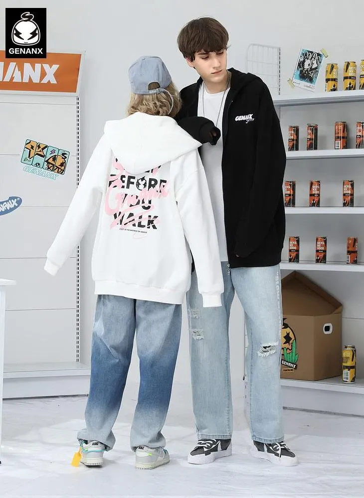 Plain Letter Graffiti Print Padded Hooded Jacket