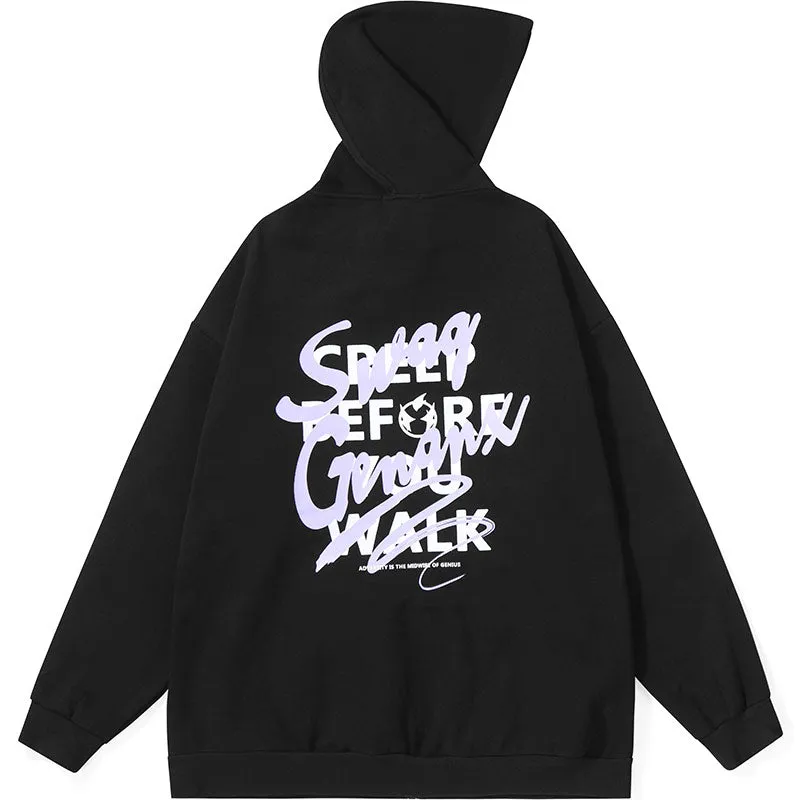 Plain Letter Graffiti Print Padded Hooded Jacket