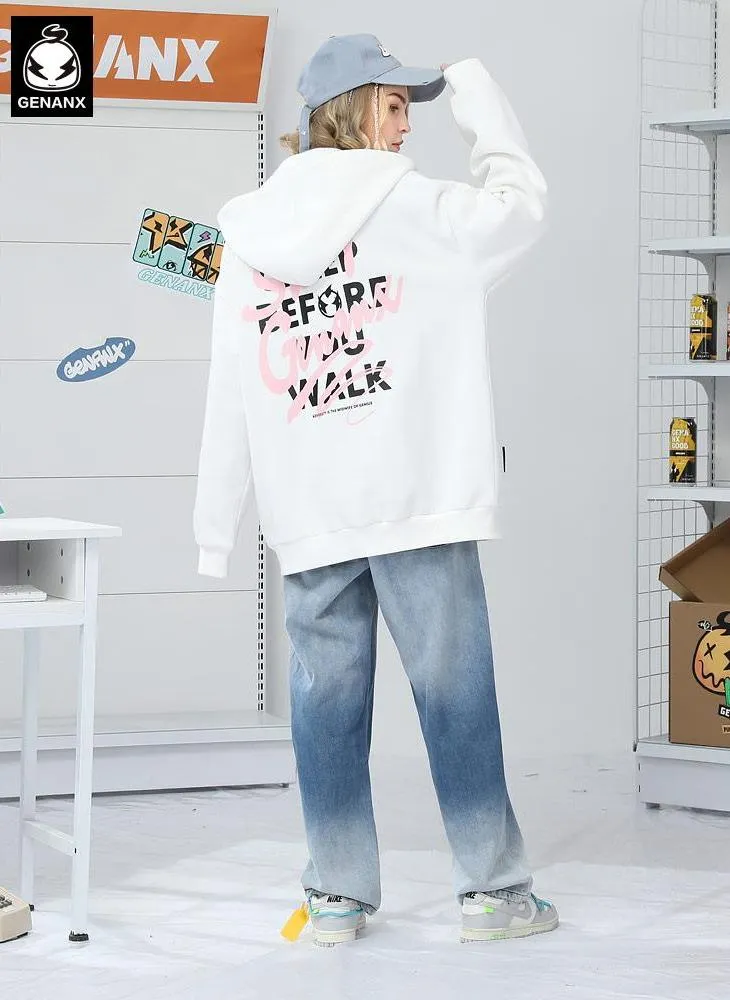 Plain Letter Graffiti Print Padded Hooded Jacket