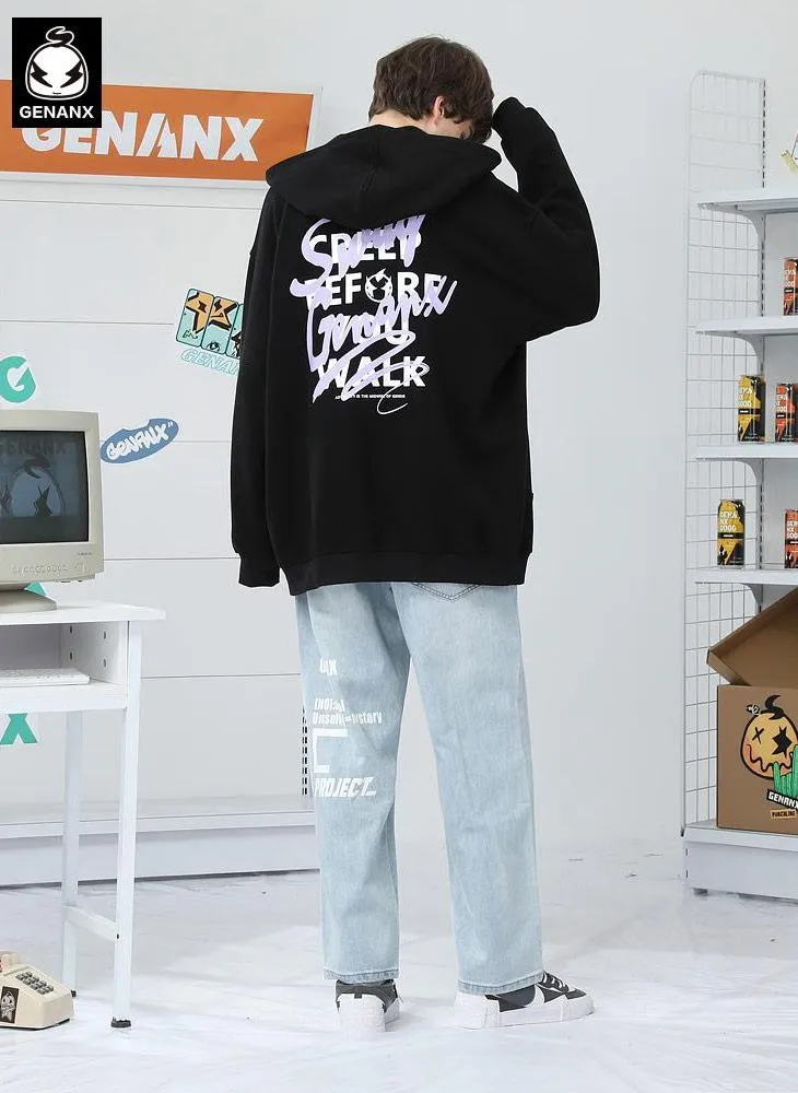 Plain Letter Graffiti Print Padded Hooded Jacket