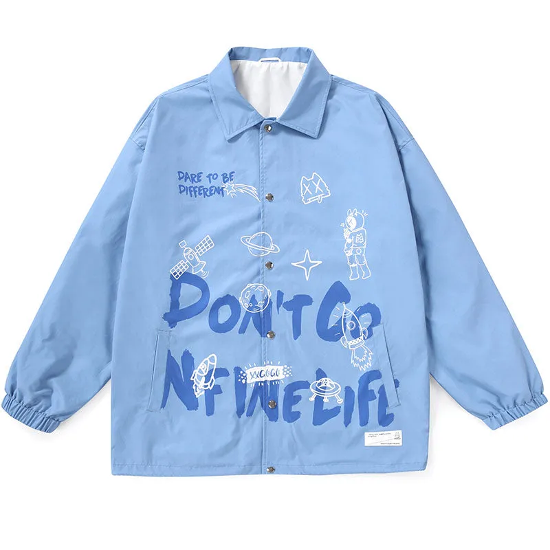 Plain Space Letter Print Loose Jacket