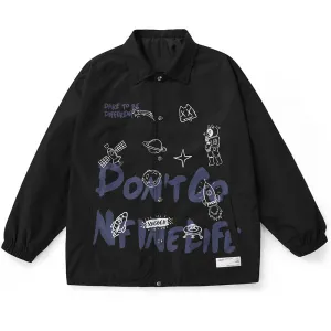 Plain Space Letter Print Loose Jacket