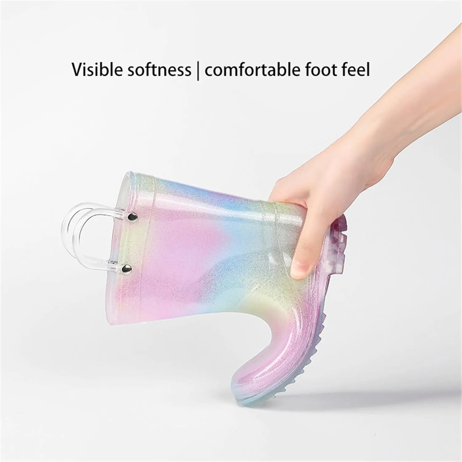 Toddler Glitter Rain Boots With Handles Outdoors Kids Rainbow Rain Boots Waterproof Rubber Boots Boys Rubber Boots