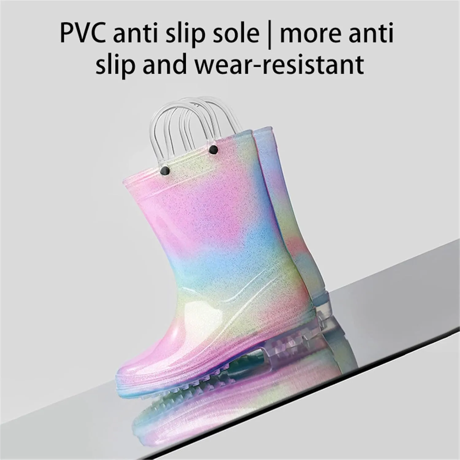 Toddler Glitter Rain Boots With Handles Outdoors Kids Rainbow Rain Boots Waterproof Rubber Boots Boys Rubber Boots