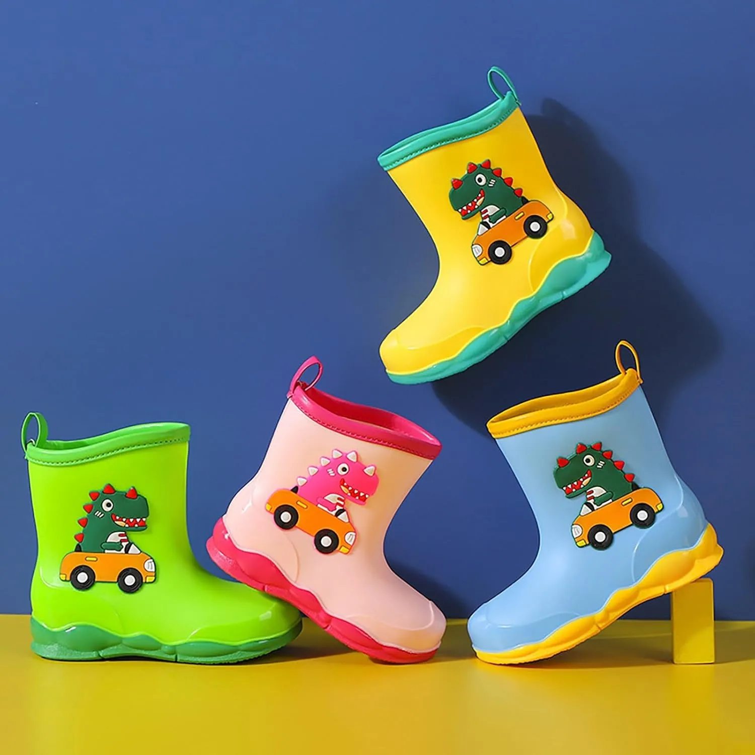 Toddler Kids Waterproof Cute Cartoon Dinosaur Printed Rain Boots Patterns Rubber Boots for Little Boys and Girls