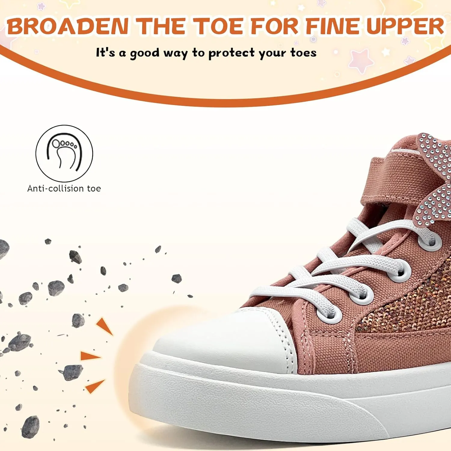 Toddler Sneakers for Girls Boys Canvas High Top Kids Fashion Sparkle Sequins Bow Shoes Running Walking Casual Shoes