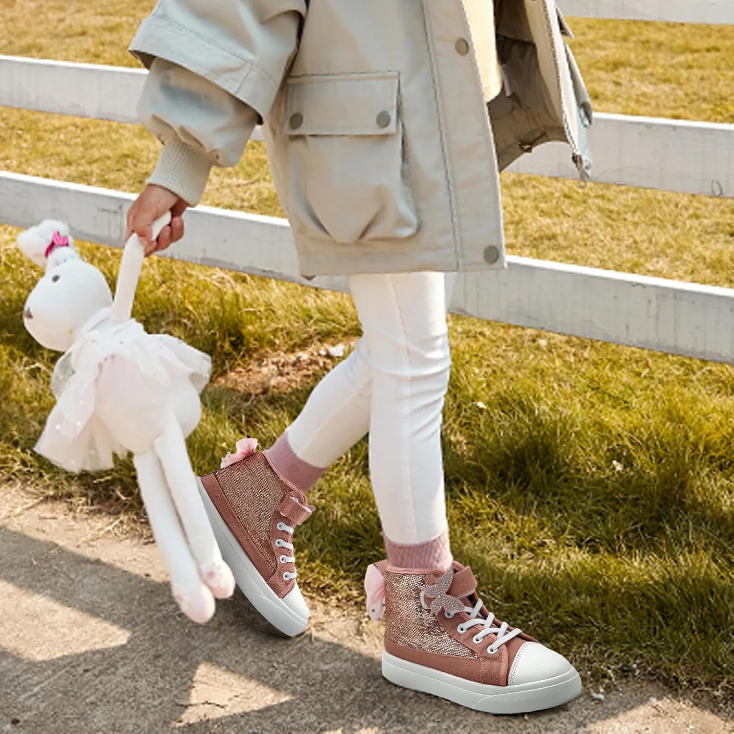 Toddler Sneakers for Girls Boys Canvas High Top Kids Fashion Sparkle Sequins Bow Shoes Running Walking Casual Shoes
