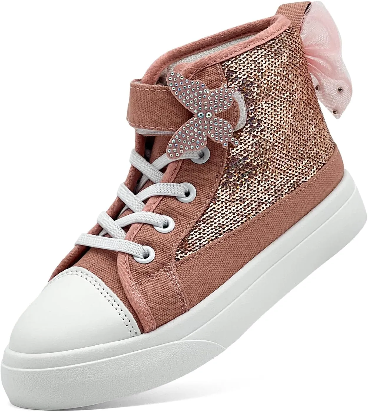 Toddler Sneakers for Girls Boys Canvas High Top Kids Fashion Sparkle Sequins Bow Shoes Running Walking Casual Shoes