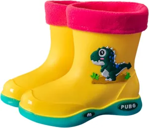 Toddler Warm Lined Rain Boots Baby Kids Dinosaur Rain Shoes Children Waterproof Winter Shoes for Boys Girls