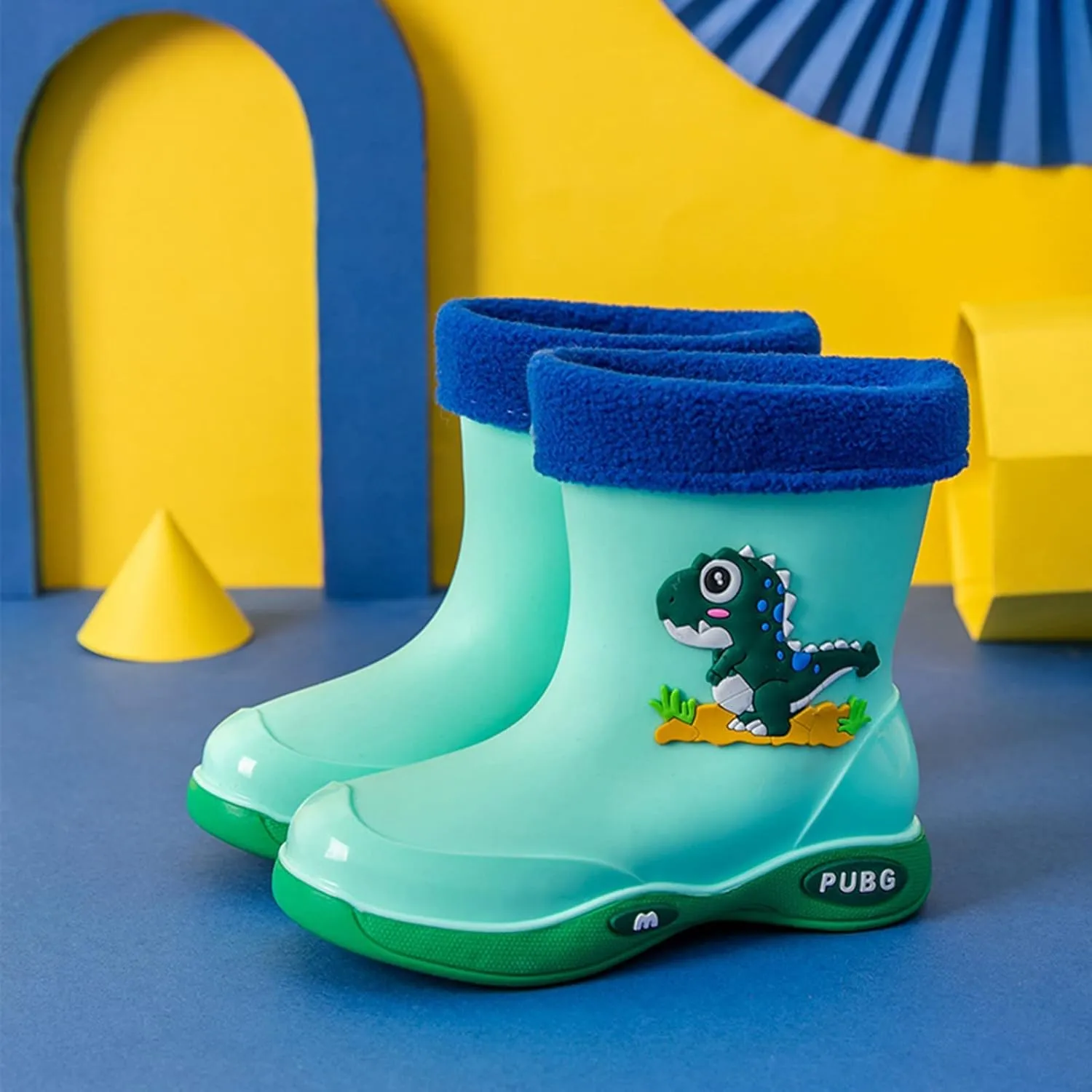 Toddler Warm Lined Rain Boots Baby Kids Dinosaur Rain Shoes Children Waterproof Winter Shoes for Boys Girls