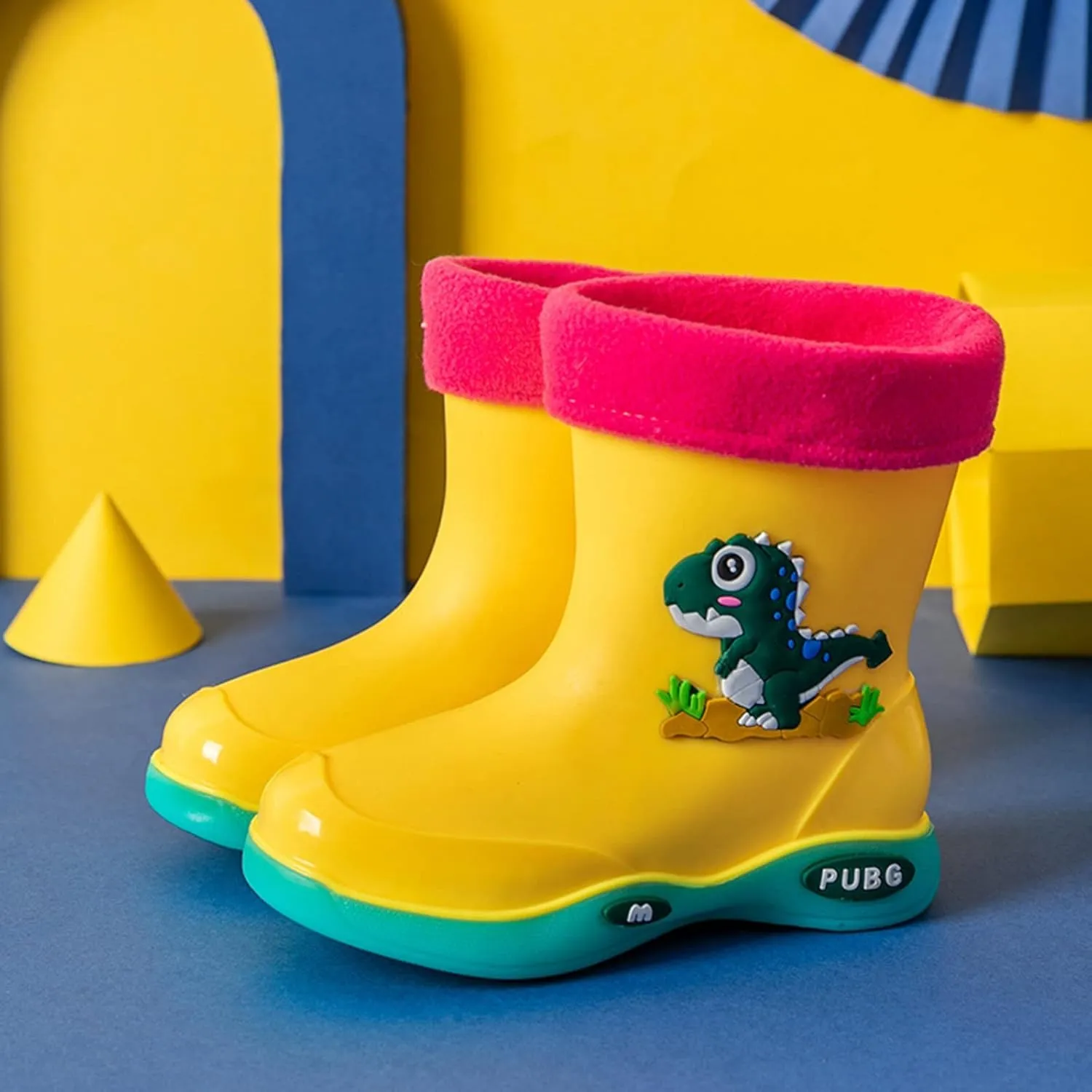 Toddler Warm Lined Rain Boots Baby Kids Dinosaur Rain Shoes Children Waterproof Winter Shoes for Boys Girls