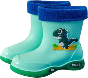 Toddler Warm Lined Rain Boots Baby Kids Dinosaur Rain Shoes Children Waterproof Winter Shoes for Boys Girls