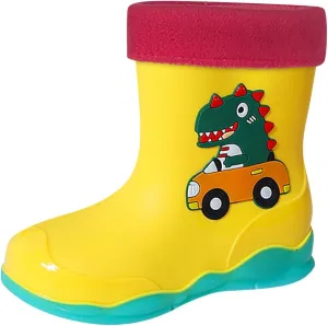 Unisex-Child Kids Rubber Waterproof Rain Boot for Boys and Girls Cute Dinosaur Cartoon Rain Shoes Mud Boots Winter