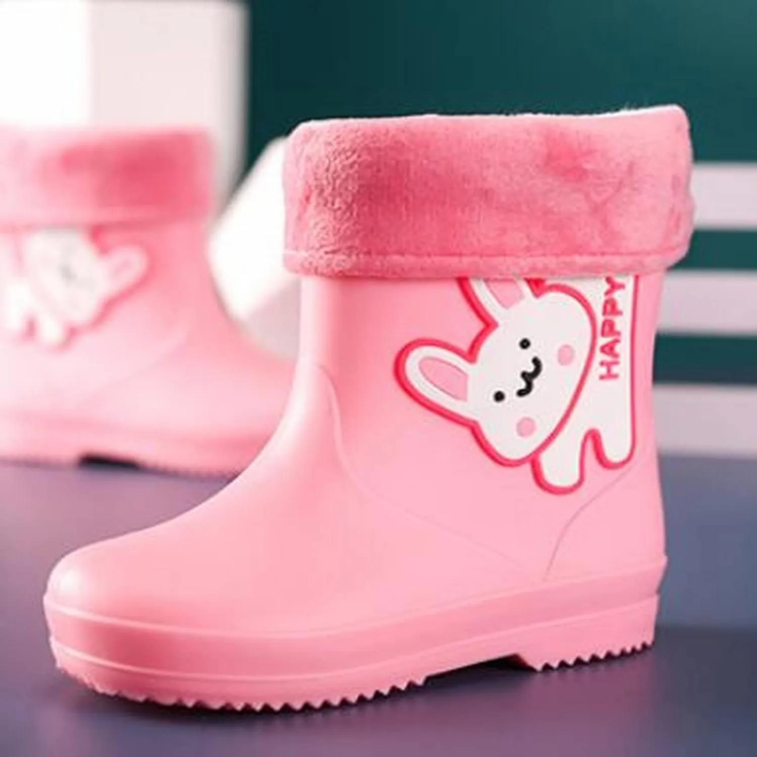 Unisex Child Walking Shoes Fleece Lined Waterproof Rain Boots Cute Cartoon Lightweight Toddler Infant Girl Shoes
