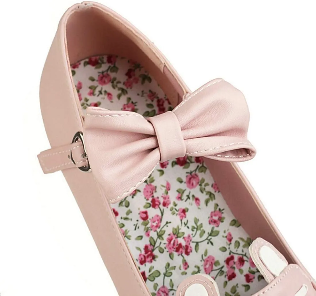 VOKLIN Women's Girls Lolita Mary Jane Shoes Sweet Bow Ankle Strap Block Mid Heel Princess Oxford Dress Pumps