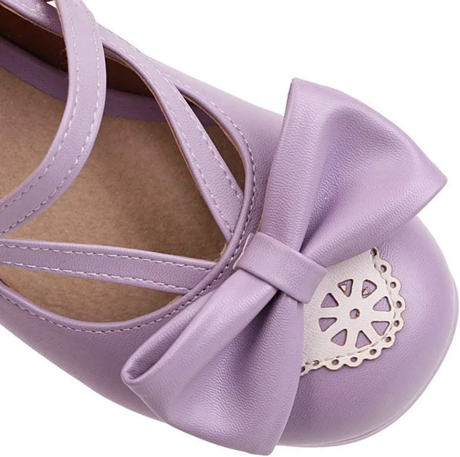 VOKLIN Women's Girls Lolita Mary Janes Pumps Sweet Bow Ankle Strap Platform Block Mid Heel Oxford Dress Shoes