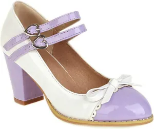 VOKLIN Women's Girls Lolita Platform Mary Jane Pumps Sweet Bow Ankle Strap Block High Heel Oxford Dress Shoes