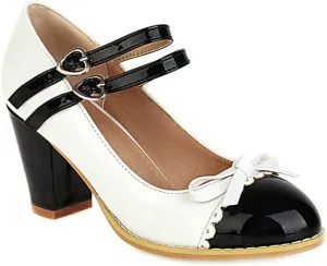 VOKLIN Women's Girls Lolita Platform Mary Jane Pumps Sweet Bow Ankle Strap Block High Heel Oxford Dress Shoes