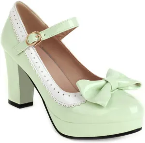 VOKLIN Women's Girls Lolita Platform Mary Jane Pumps Sweet Bow Ankle Strap Block High Heel Oxford Dress Shoes