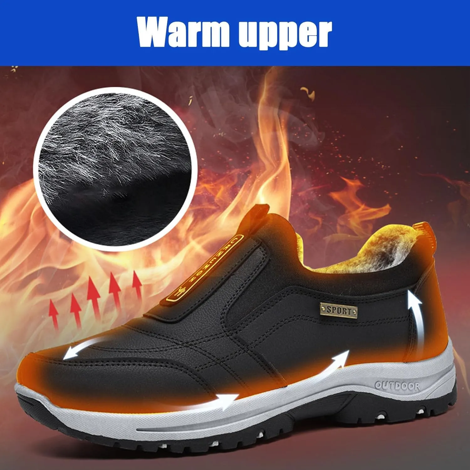 Walking Hiking Slip-On Shoes,Winter Warm Slip On Outdoor Hiking Shoes Running Sneakers,Orthopedic Shoes Men's Waterproof Breathable Hiking Shoes,Grey,42EU