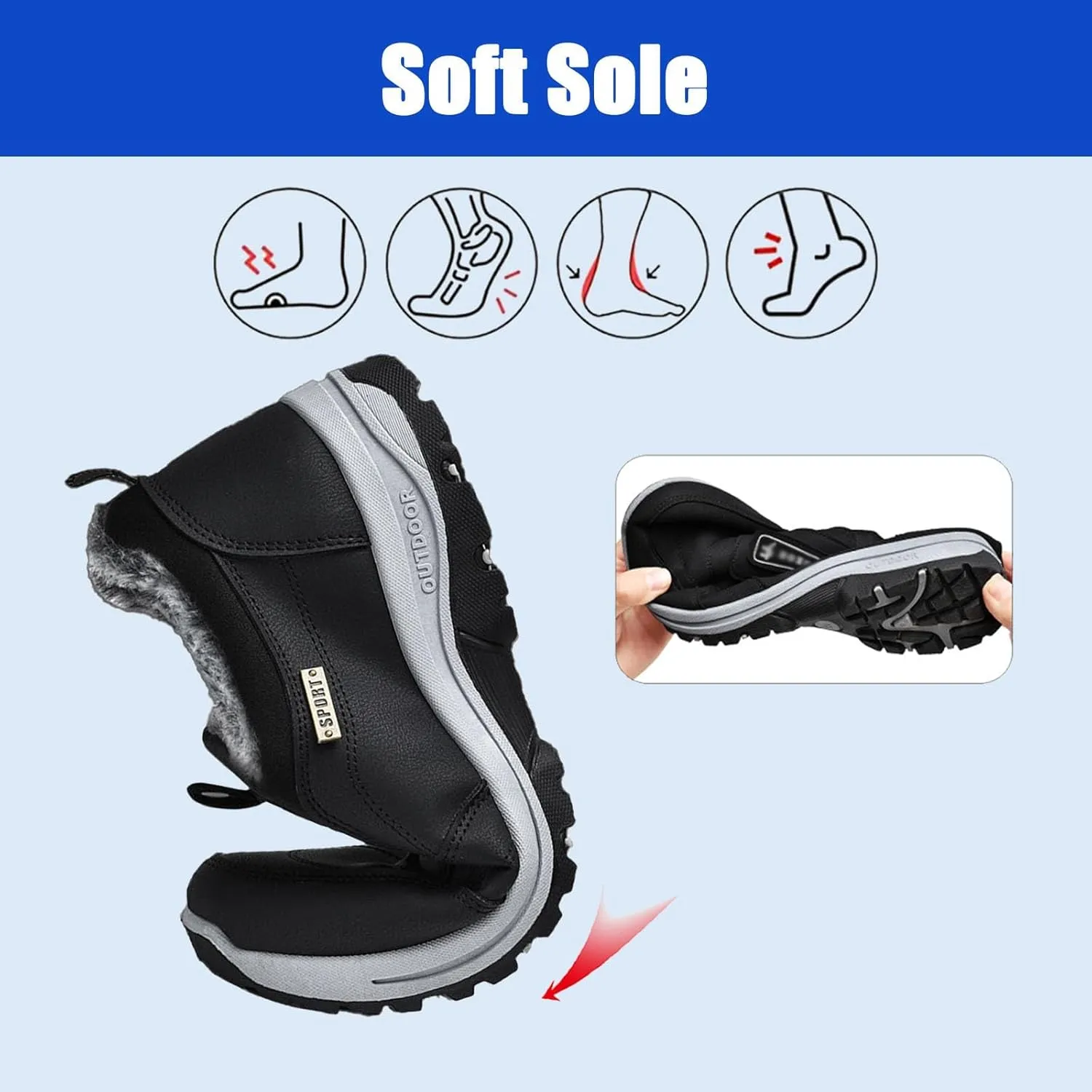 Walking Hiking Slip-On Shoes,Winter Warm Slip On Outdoor Hiking Shoes Running Sneakers,Orthopedic Shoes Men's Waterproof Breathable Hiking Shoes,Grey,42EU