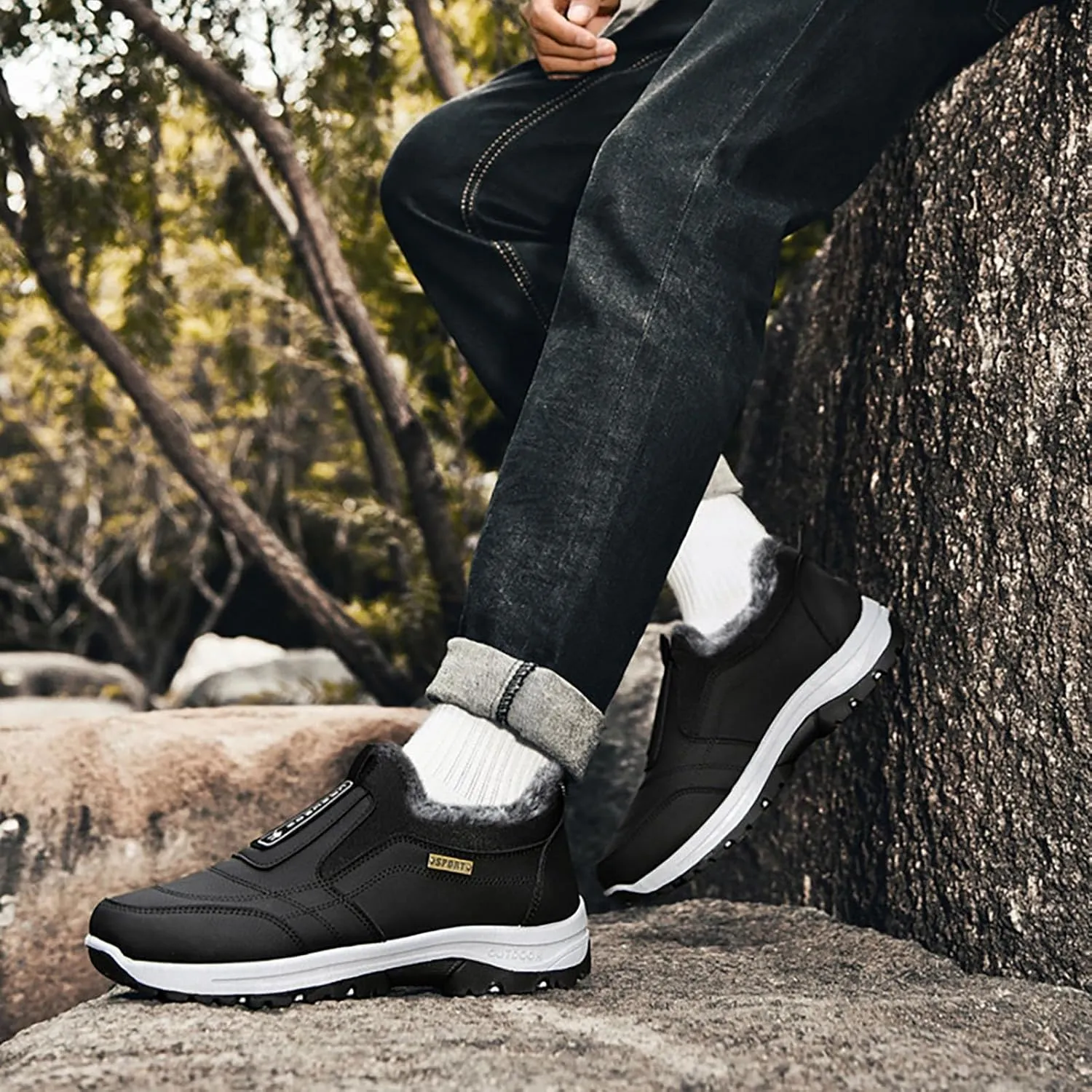Walking Hiking Slip-On Shoes,Winter Warm Slip On Outdoor Hiking Shoes Running Sneakers,Orthopedic Shoes Men's Waterproof Breathable Hiking Shoes,Grey,42EU