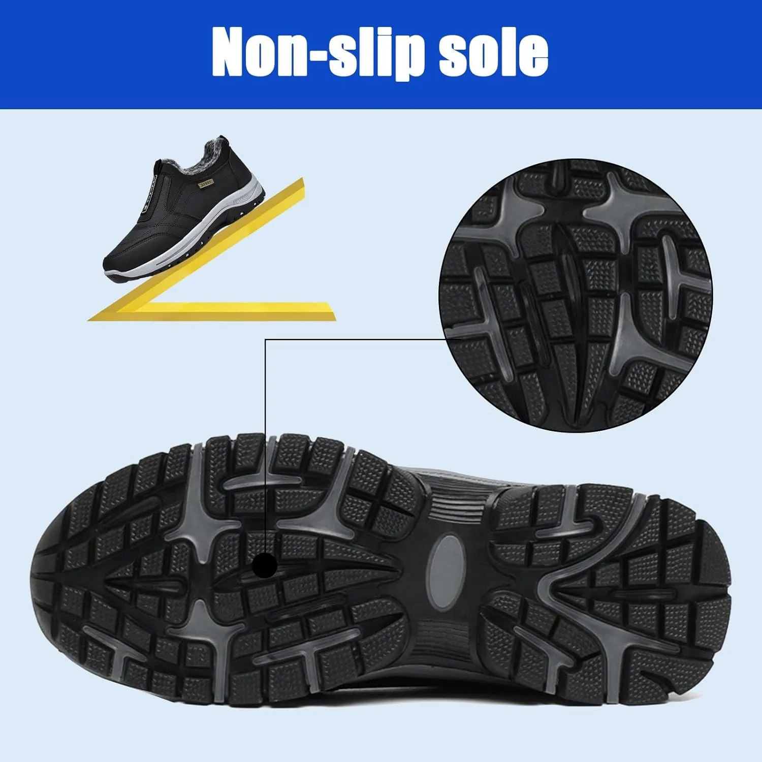 Walking Hiking Slip-On Shoes,Winter Warm Slip On Outdoor Hiking Shoes Running Sneakers,Orthopedic Shoes Men's Waterproof Breathable Hiking Shoes,Grey,42EU