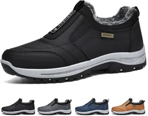 Walking Hiking Slip-On Shoes,Winter Warm Slip On Outdoor Hiking Shoes Running Sneakers,Orthopedic Shoes Men's Waterproof Breathable Hiking Shoes,Grey,42EU