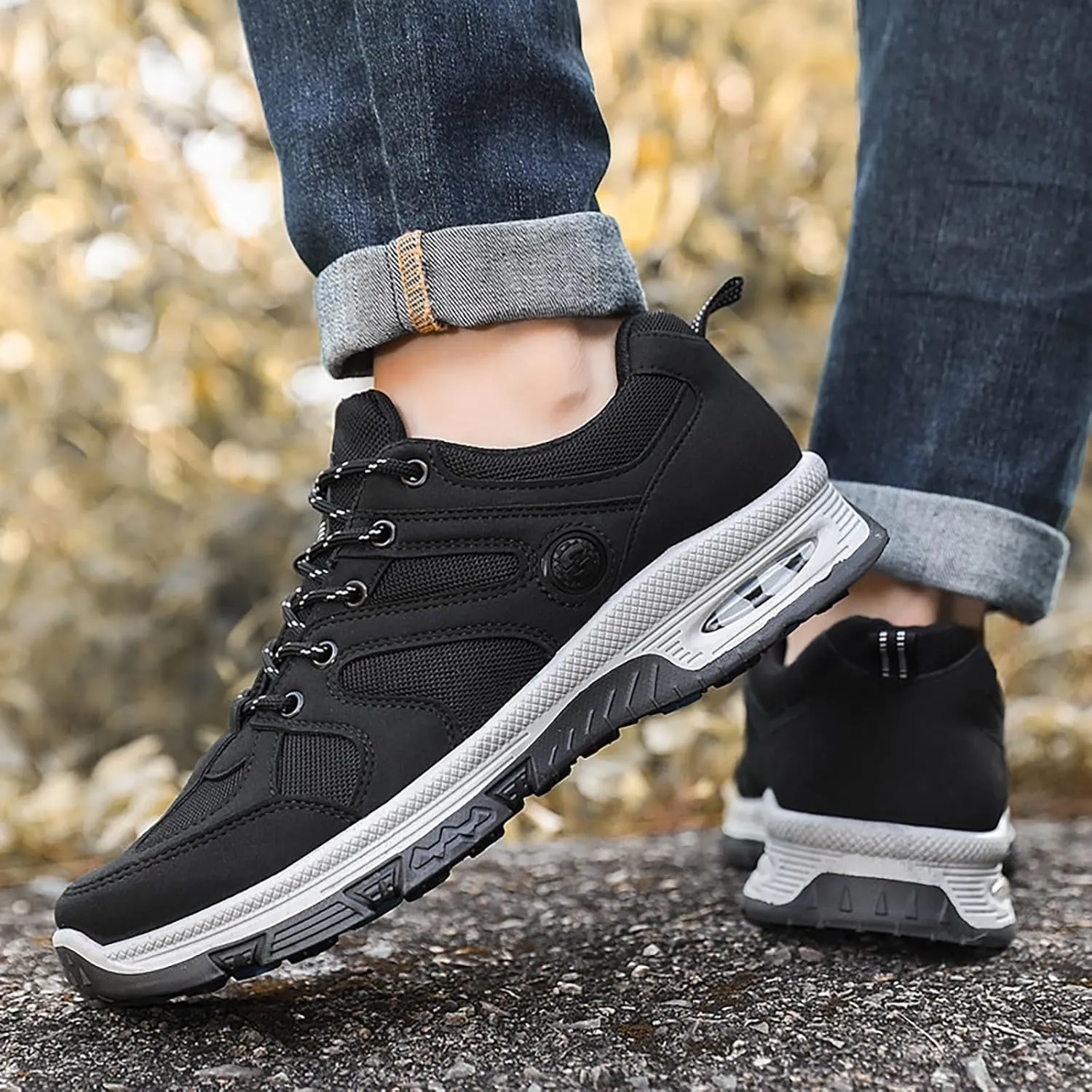 Waterproof Hiking Shoes Men Lightweight Non Slip Breathable Hiking Sneakers Outdoor Mountaineering Air Cushion Shoes for Men Trekking Climbing Walking Traveling Daily Work Shoe