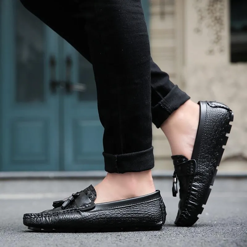 West Louis Leather Moccasins With Crocodile Style