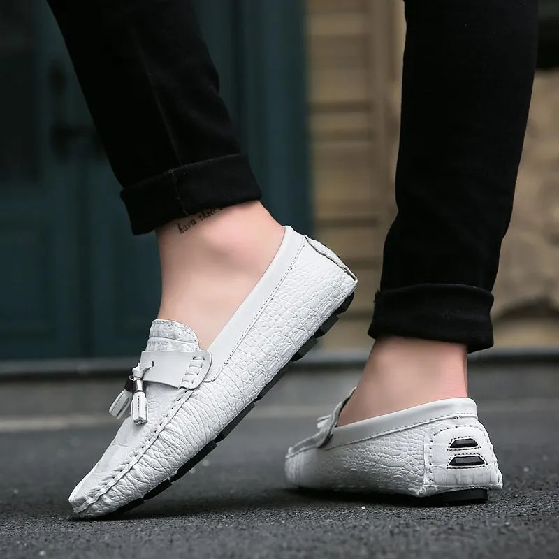 West Louis Leather Moccasins With Crocodile Style