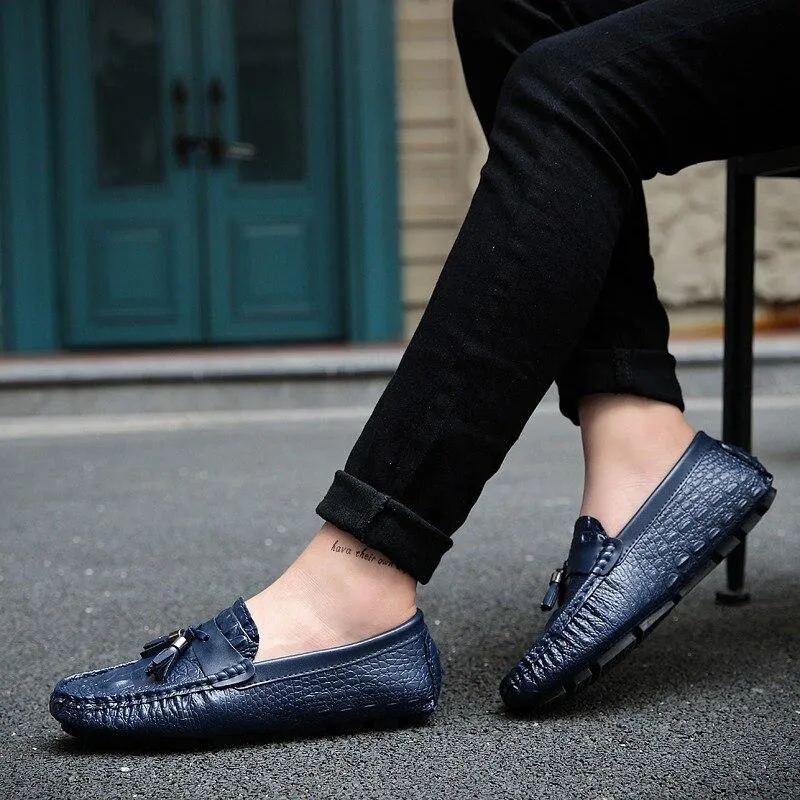 West Louis Leather Moccasins With Crocodile Style