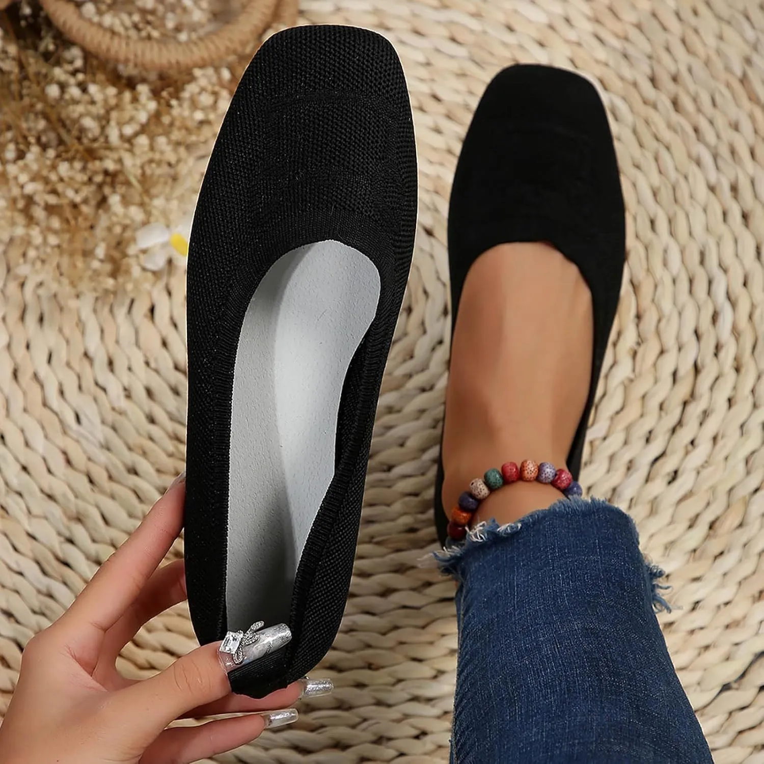 Wide Ballet Shoes for Women Width Foldable Knit Women with Arch Support Comfortable Shoes Comfort Womens Flip Flops